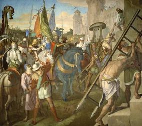 Het leger van Agramante dat de troepen van Karel de Grote versloeg